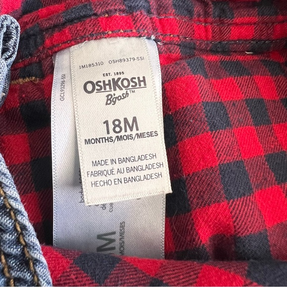 Oshkosh kids denim overalls lined with plaid cotton - Picture 7 of 9